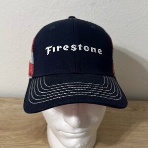 Firestone Navy Blue and American Flag Mesh Snapback Hat Promotional Baseball Cap